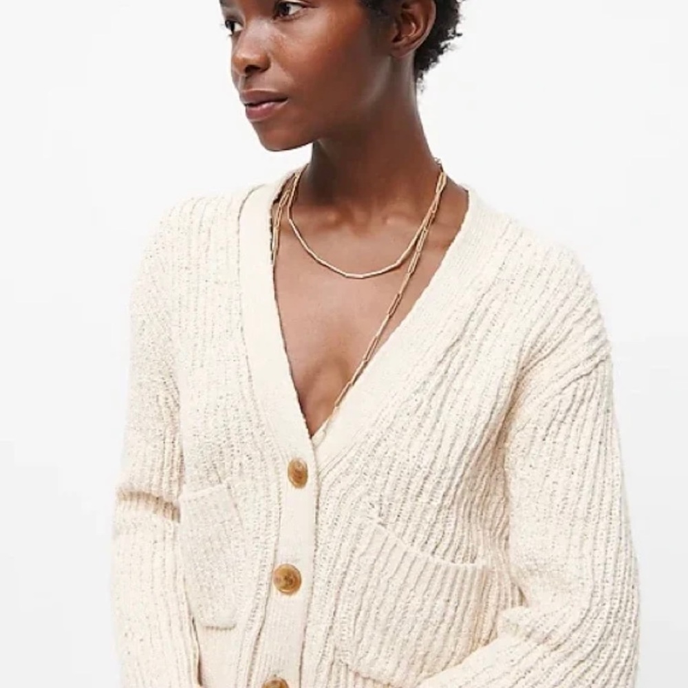 J. Crew Cardigan Sweater Cropped Patch Pocket Beach Heavy Knit Button Up